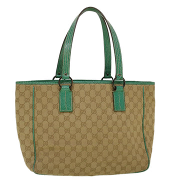 GUCCI GG Canvas Tote Bag Beige Turquoise Blue 113017 Auth 59245