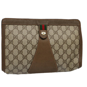 GUCCI GG Supreme Web Sherry Line Clutch Bag Beige Red Green 89 01 033 Auth 59621