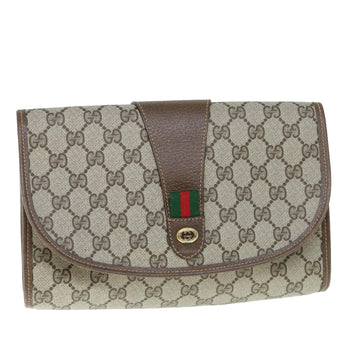 GUCCI GG Canvas Web Sherry Line Clutch Bag PVC Beige Red Green Auth 59987
