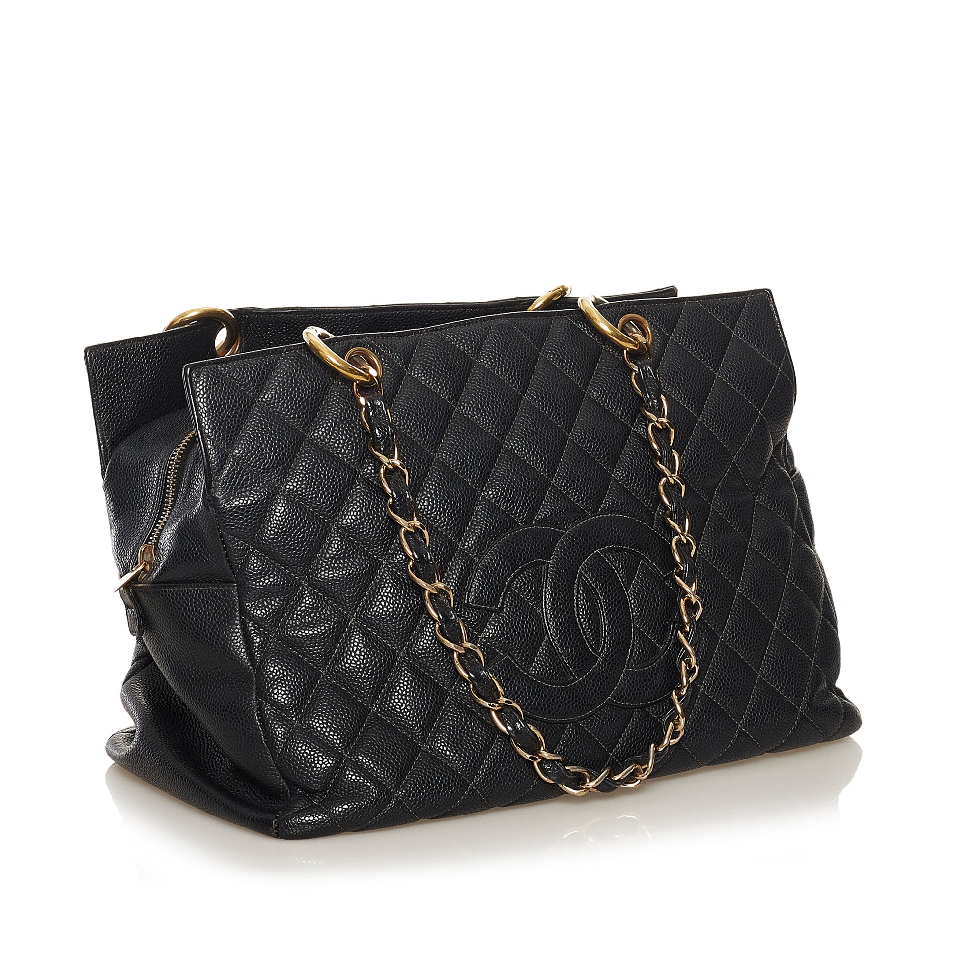 CHANEL Caviar Chain Shoulder Bag Shopping Tote Black Quilted Purse
