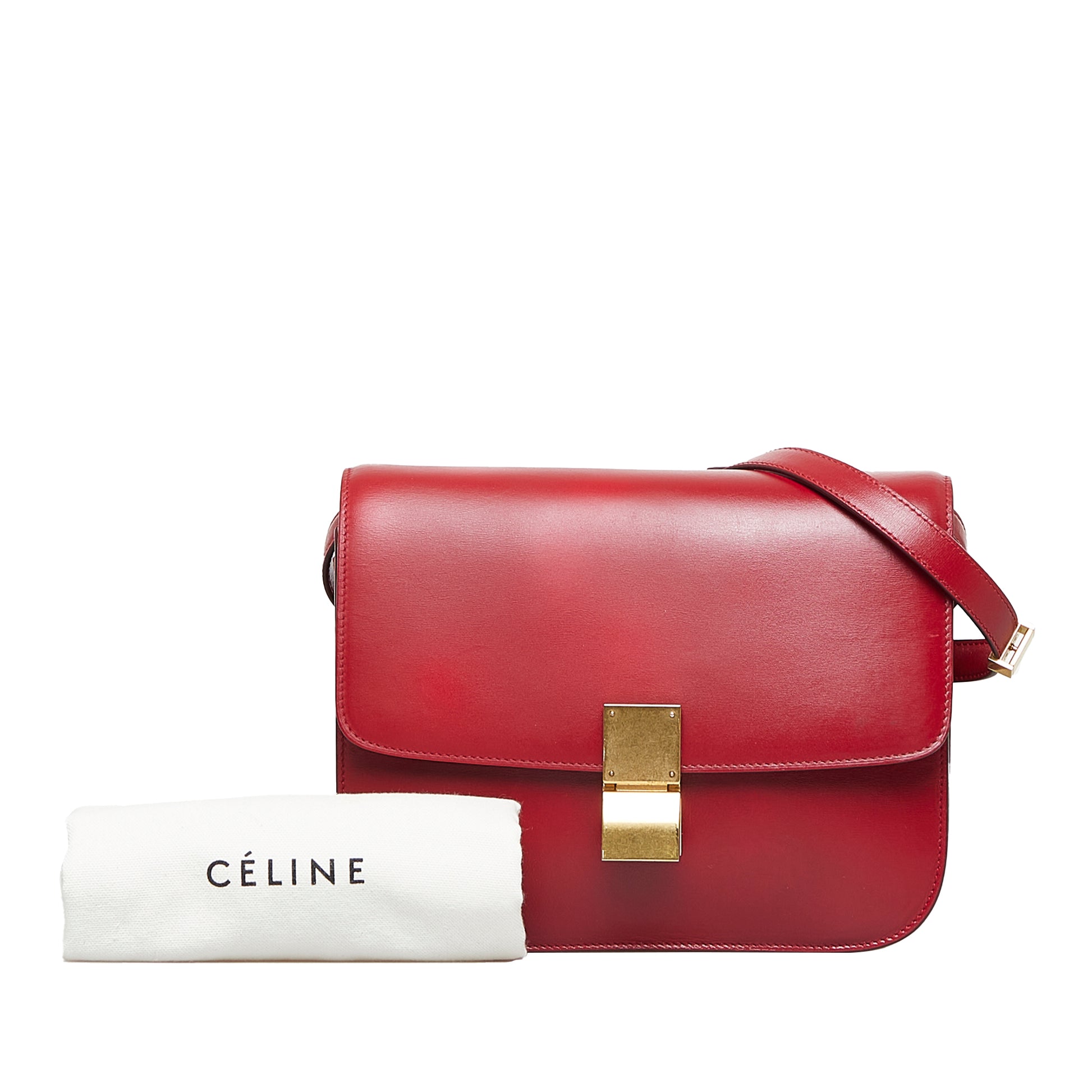 Red Celine Classic Box Crossbody Bag