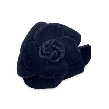 CHANEL Vintage Black Velvet Camelia Camellia Flower Pin Brooch