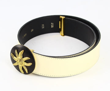 Yves Saint Laurent Beige and Black Smooth Leather Belt