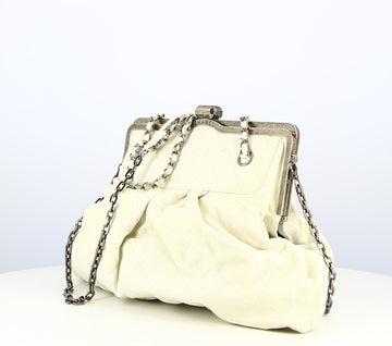 Chanel White Leather Quilted Handbag
