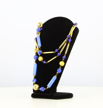 1990 Chanel Haute Couture Blue Golden Pearl Necklace