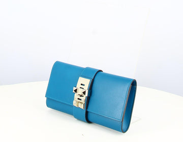 Blue Hermes Silver Leather Clutch