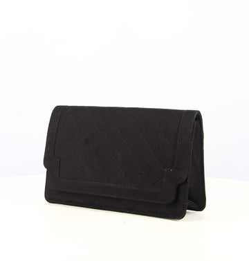1989-1991 Chanel Black Satin Quilted Clutch