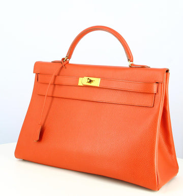 1992 Hermes Kelly 40 Handbag In Red Courchevel Leather
