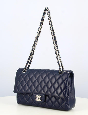 2016-2017 Chanel Single Flap Quilted Night Blue Leather Bag