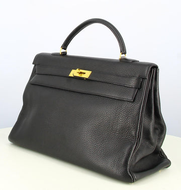 1997 Hermes Kelly 40 Leather Handbag Black