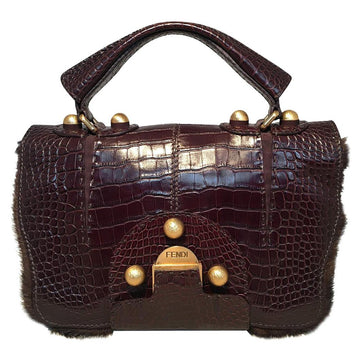FENDI Rare Limited Edition Brown Alligator and Mink Fur Satchel Handbag