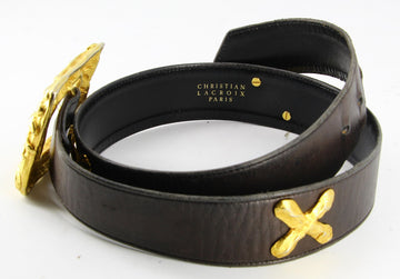 Christian Lacroix Belt Black Leather Golden