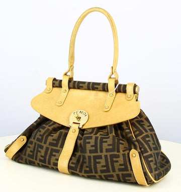 Handbag Fendi Monogram Fabric And Leather Brown