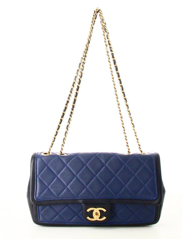 2014 Chanel Quilted Leather Handbag Black And Midnight Blue