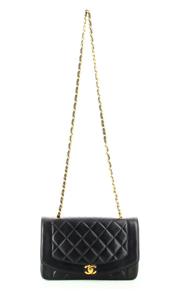 1991 Diana Chanel Quilted Leather Bag Black