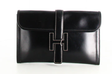 1988 Hermes Jige PM Clutch Bag Black Leather