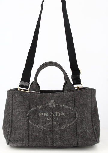 Canapa Bag Prada Grey Logo Denim Satchel