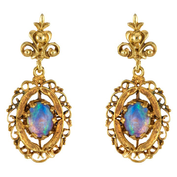 1960s Yellow Gold Opal Dangling Earrings