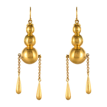 1900s Italian Pearls Drops of Gold Dangle Earrings