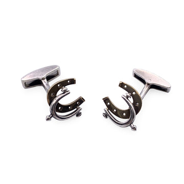 HERMES Vintage Silver 925 Horseshoe And Spur Cufflinks With Case