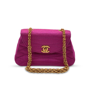 CHANEL Vintage Pink Quilted Canvas Chain Evening Mini Bag Handbag
