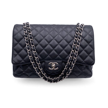 CHANEL Black Quilted Caviar Maxi Timeless Classic 2.55 Double Flap Bag