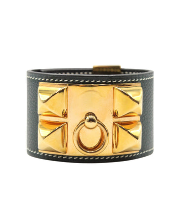 HERMeS Collier De Chien Bracelet-Vert Cyrpres Evercolour Leather - Rose Gold Hardware