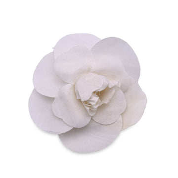 CHANEL Vintage White Silk Camellia Camelia Bow Brooch
