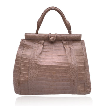 Nancy Gonzales Taupe Beige Leather Satchel Handbag Top Handle Bag