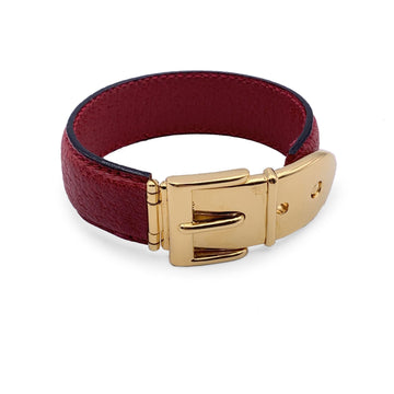 GUCCI Vintage Red Leather Belt Bangle Cuff Bracelet Gold Buckle