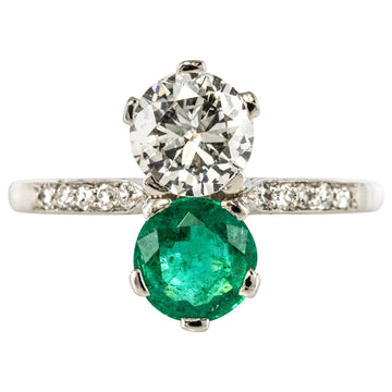 1930s French Platinum Art Deco Emerald Diamond 