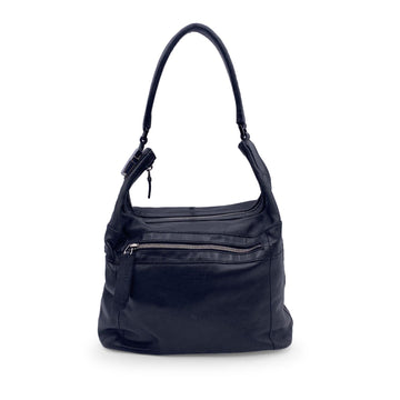 GUCCI Black Leather Front Zip Pocket Tote Shoulder Bag