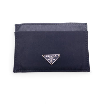 PRADA Black Saffiano Leather And Nylon Card Holder Wallet