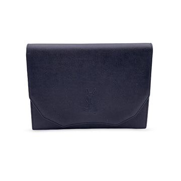 YVES SAINT LAURENT Vintage Black Leather Ysl Logo Bag Clutch Handbag
