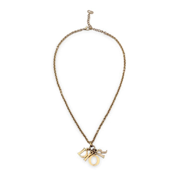 CHRISTIAN DIOR Gold Metal Dangling Letters Logo Necklace