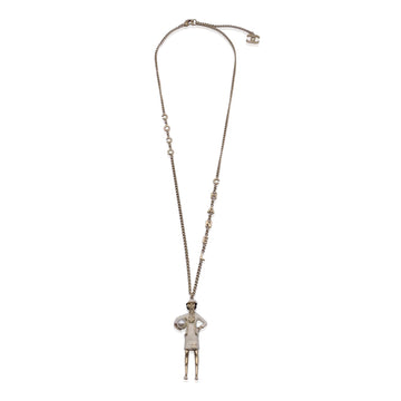 CHANEL Light Gold Metal Coco Mademoiselle Figurine Pendant Necklace