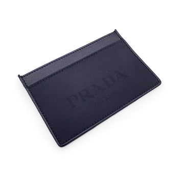 PRADA Black Saffiano Leather Logo Nylon Card Holder Wallet