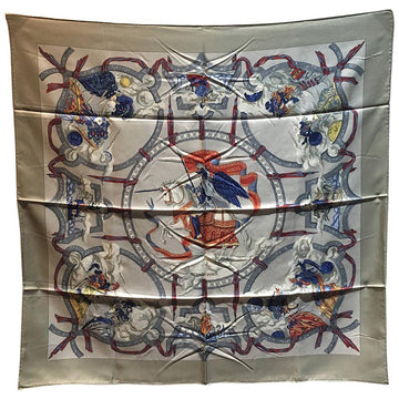 HERMES Authentic Cavaliers Des Nuages Silk Scarf In Gray