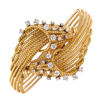 French 1950s Diamonds Platinum 18 Karat Yellow Gold Thread Bracelet