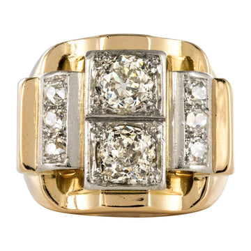 1940s Retro 2.30 Carat Diamonds 18 Karat Yellow Gold Platinum Tank Ring