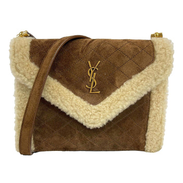 SAINT LAURENT - Gaby Mini Satchel in Quilted Suede and Shearling Crossbody