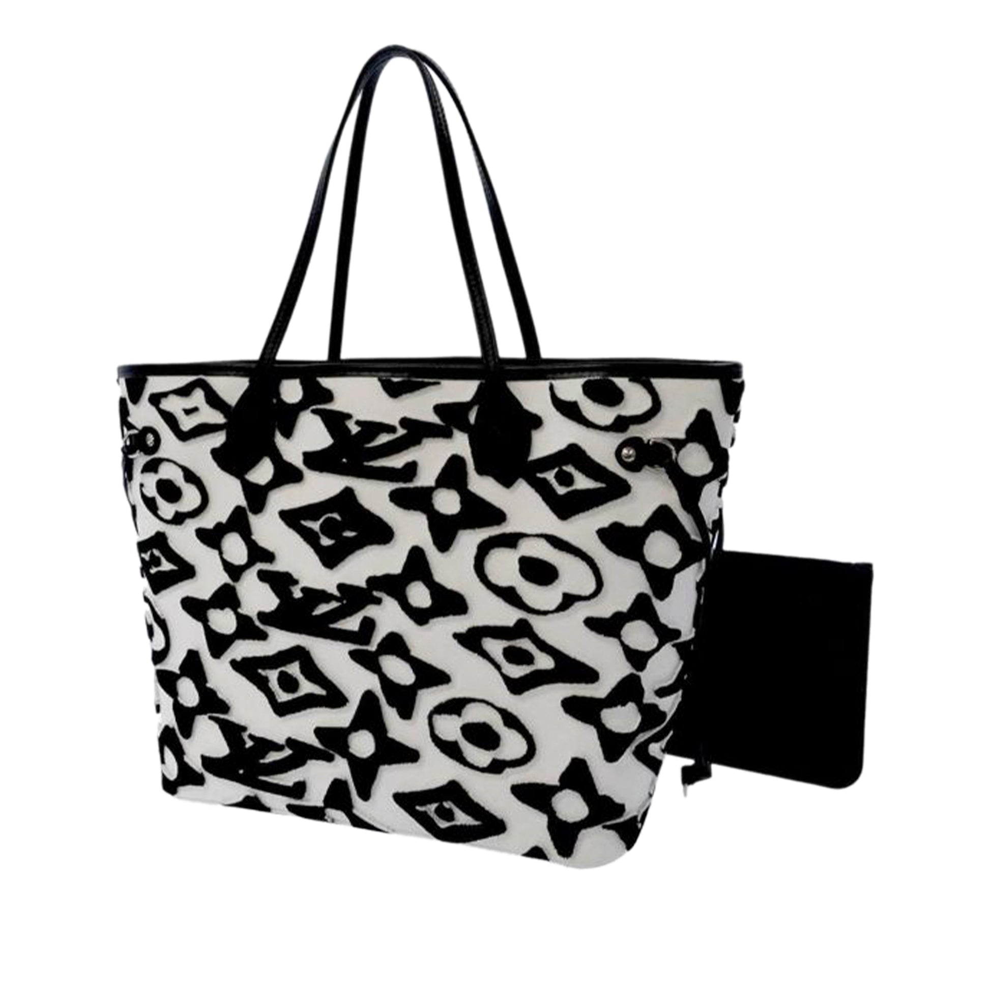 Louis Vuitton Neverfull MM & Pouch Urs Fischer Black White Handle  Shoulder Bag