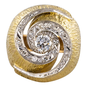 1950s Retro Diamonds 18 Karat Yellow Gold Swirl Ring
