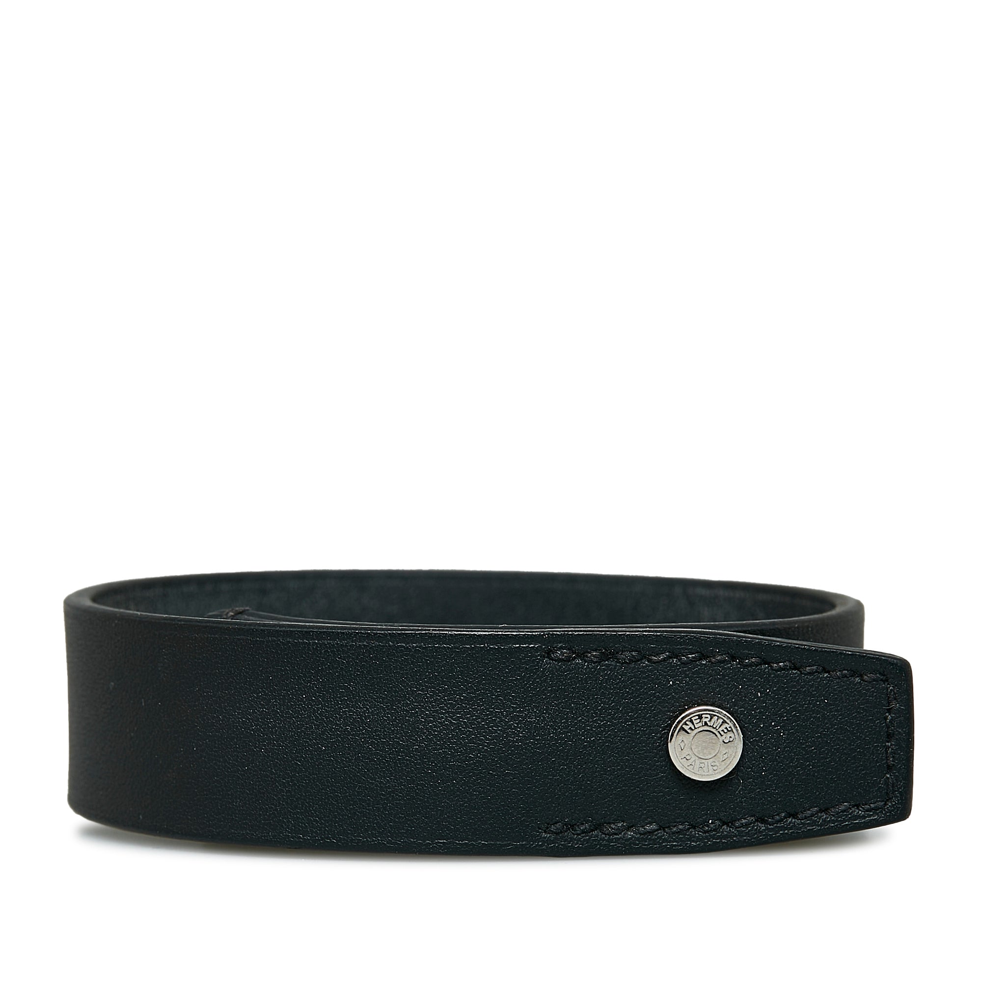 HERMES Leather Bracelet COLLIER DE CHIEN Collier de Chien Double Tour S  Size Black x Gold T Stamped 2 Rows aq9419
