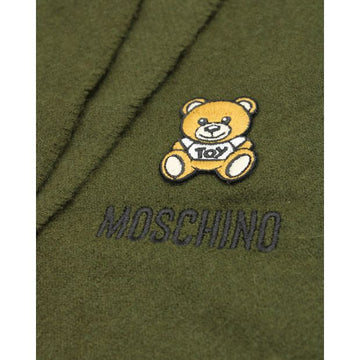 MOSCHINO Olive Green Wool Teddy Logo Scarf