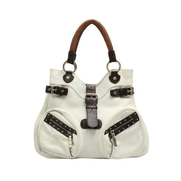 VERSACE White With Brown Trim Shoulder Bag