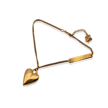 VERSACE Gold Metal Dangle Heart Chain Anklet Bracelet
