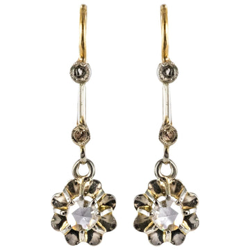 French 1900s Belle Epoque Rose Cut Diamond 18 Karat Yellow Gold Dangle Earrings