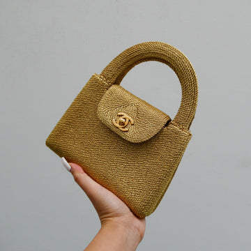 CHANEL 1998 Woven Handbag Mini Gold