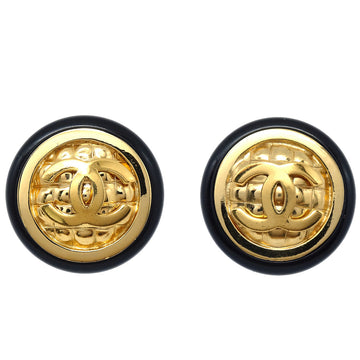CHANEL Black & Gold CC Earrings Clip-On 97339